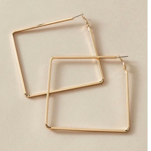 Square Large Hoops Gold Tone Earrings - Picture 5 of 5